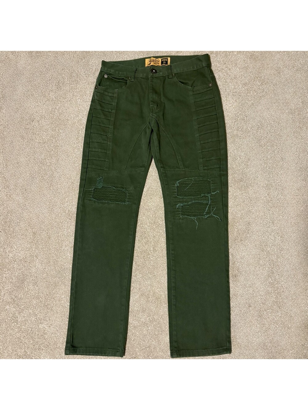 Kaalu Denim Mens 32x30 Distressed Biker Jeans Green Straight Leg Grunge Y2K